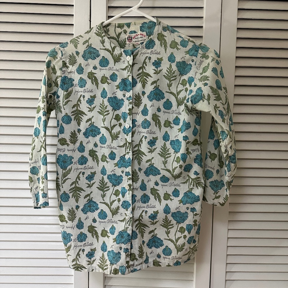 Vintage Peck & Peck Button Up Collarless Blouse Jacket Botanical Print Small